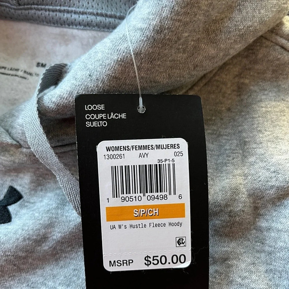 NWT Under Armour Women’s Hustle Fleece Hoodie, Grey Heather, Size S - Picture 4 of 4